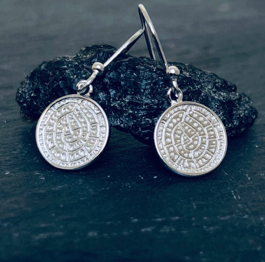 Sterling Silver Round Patterned Pair of Earrings