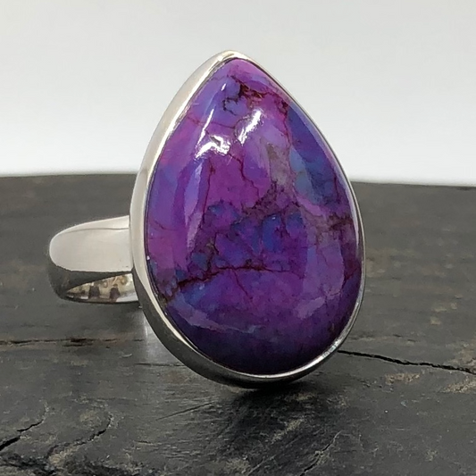 Purple Turquoise and Sterling Silver Pear Ring