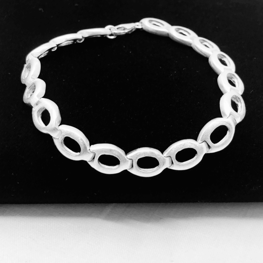 Sterling Silver Brushed Oval Linked Heavy Bracelet
