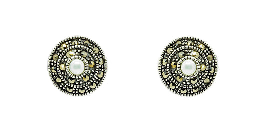 Marcasite and Pearl Sterling Silver Studs