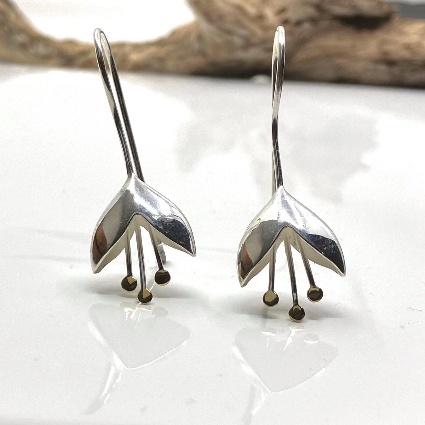 Sterling Silver and Gold Plate Earrings Fuchsia