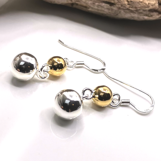 Sterling Silver and Gold Plate Earrings 2 Ball