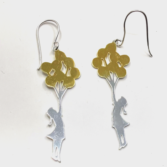 Sterling Silver and Gold Plate Earrings Balloons Girl