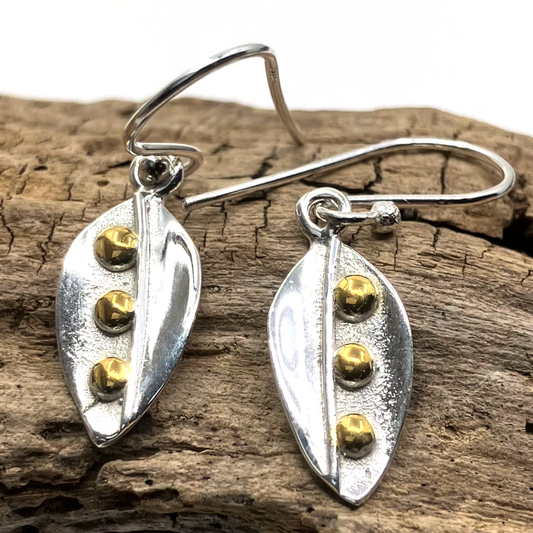 Sterling Silver and Gold Plate Earrings Leaf 3 Ball