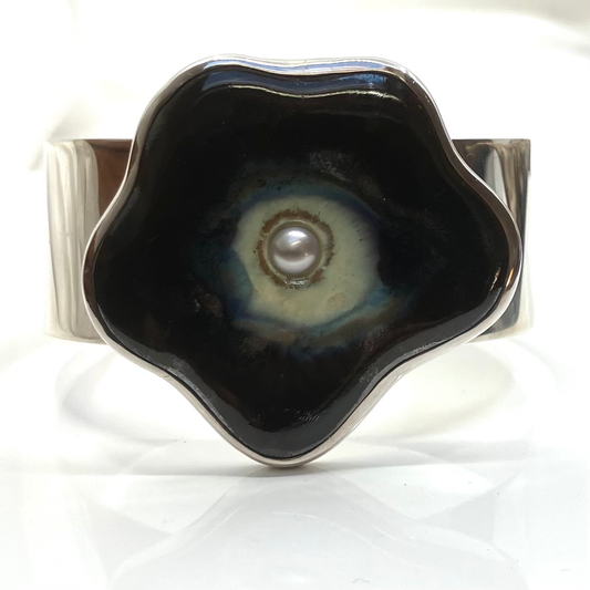 Handmade Purple Ceramic and Sterling Silver Bracelet