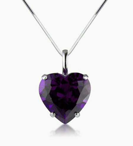 Amethyst CZ Sterling Silver Heart and Chain