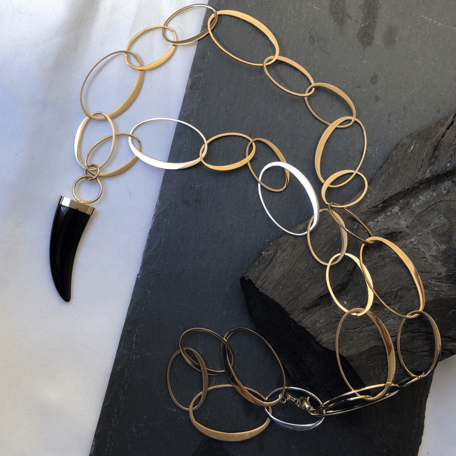 Stainless Steel Necklace Long in Rose Gold Colour with Horn Pendant