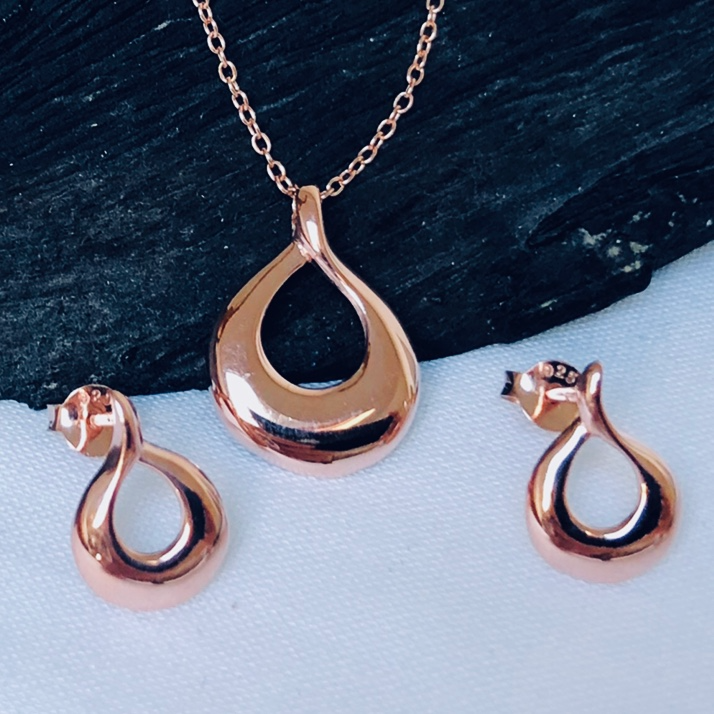 Rose Gold Plated Sterling Silver Swirl Pendant and Chain