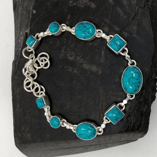 Turquoise Sterling Silver 9 Stone Bracelet