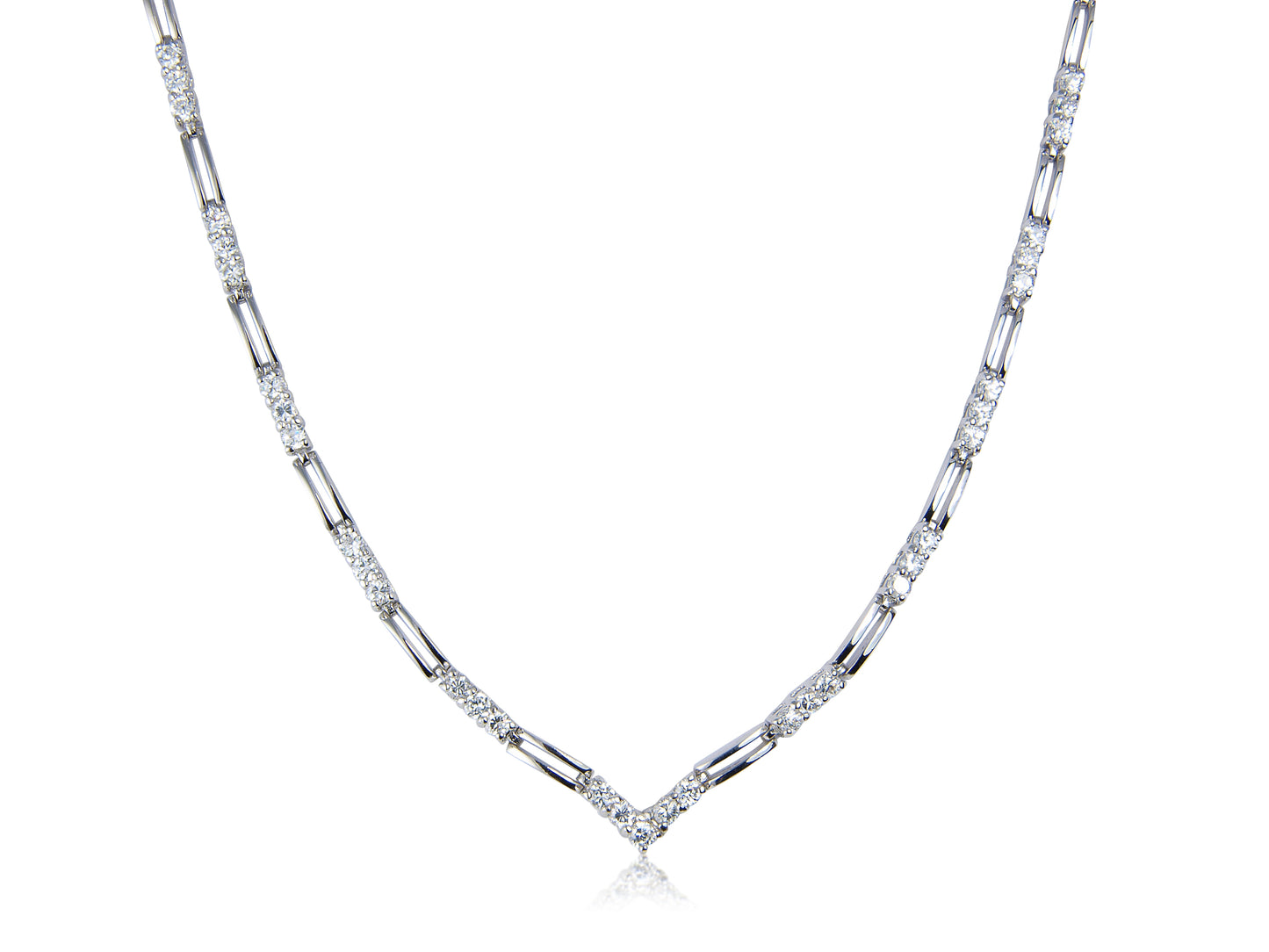 White Cubic Zirconia and Sterling Silver V Shape Necklace