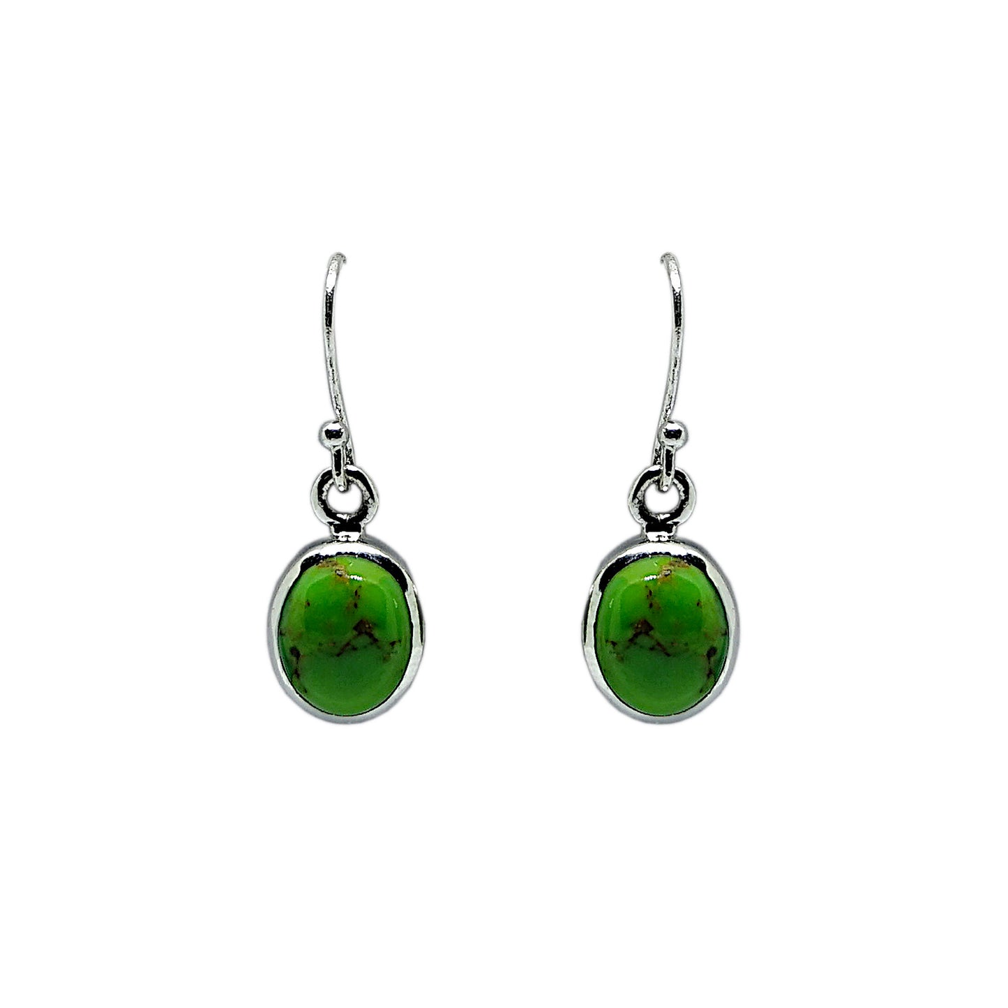 Green Turquoise Small Sterling Silver Oval Earrings