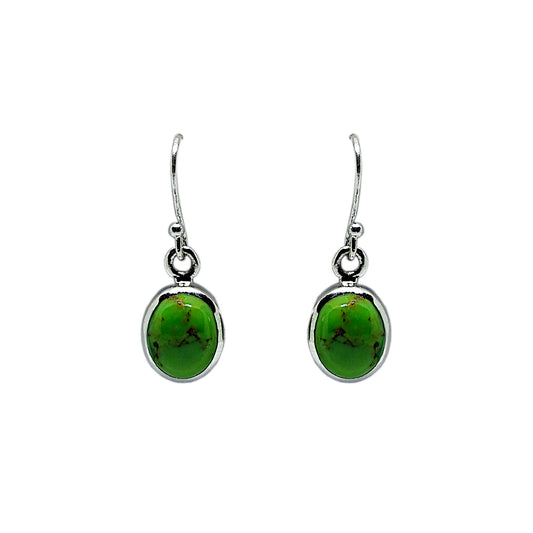 Green Turquoise Small Sterling Silver Oval Earrings