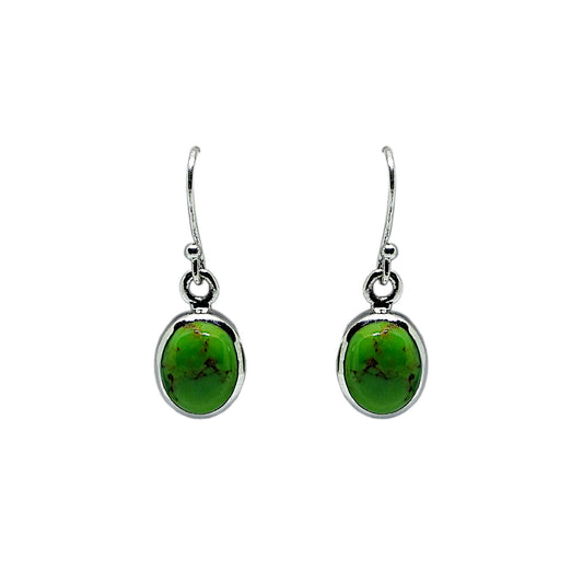Green Turquoise Small Sterling Silver Oval Earrings