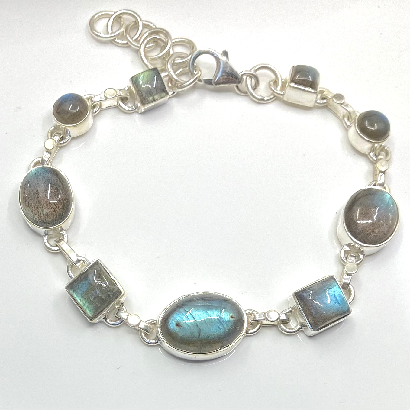 Labradorite and Sterling Silver Bracelet 9 multi shape stones