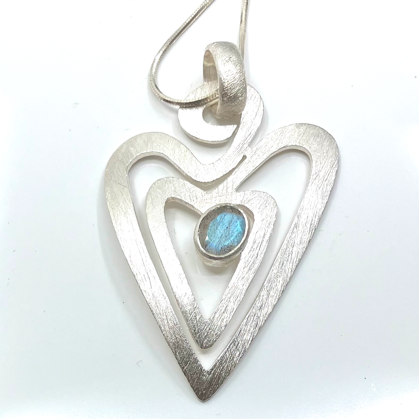 Labradorite and Sterling Silver Pendant Heart on Silver Chain
