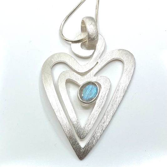 Labradorite and Sterling Silver Pendant Heart on Silver Chain