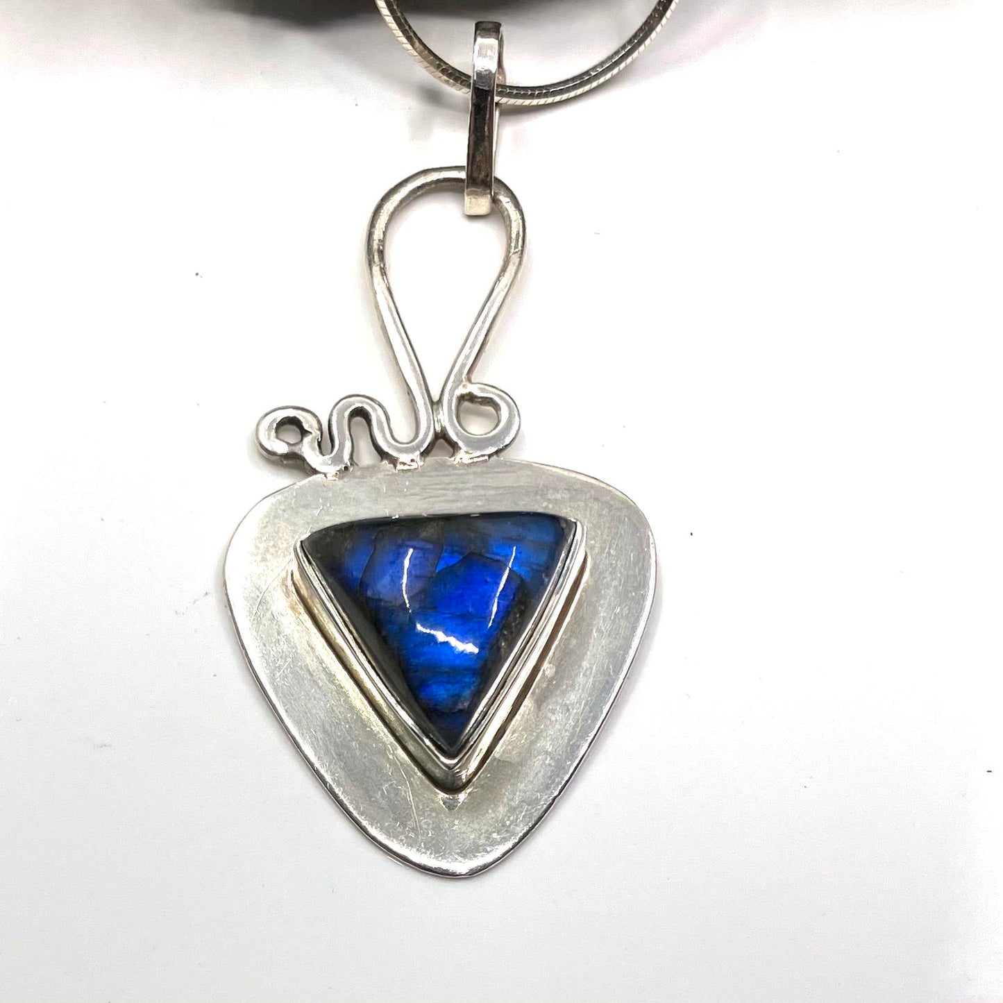 Labradorite and Sterling Silver Pendant Triangular on Silver Chain