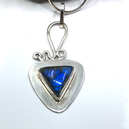 Labradorite and Sterling Silver Pendant Triangular on Silver Chain