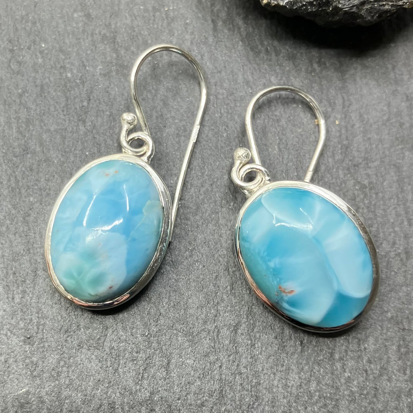 Larimar and Sterling Silver Earrings Oval Big