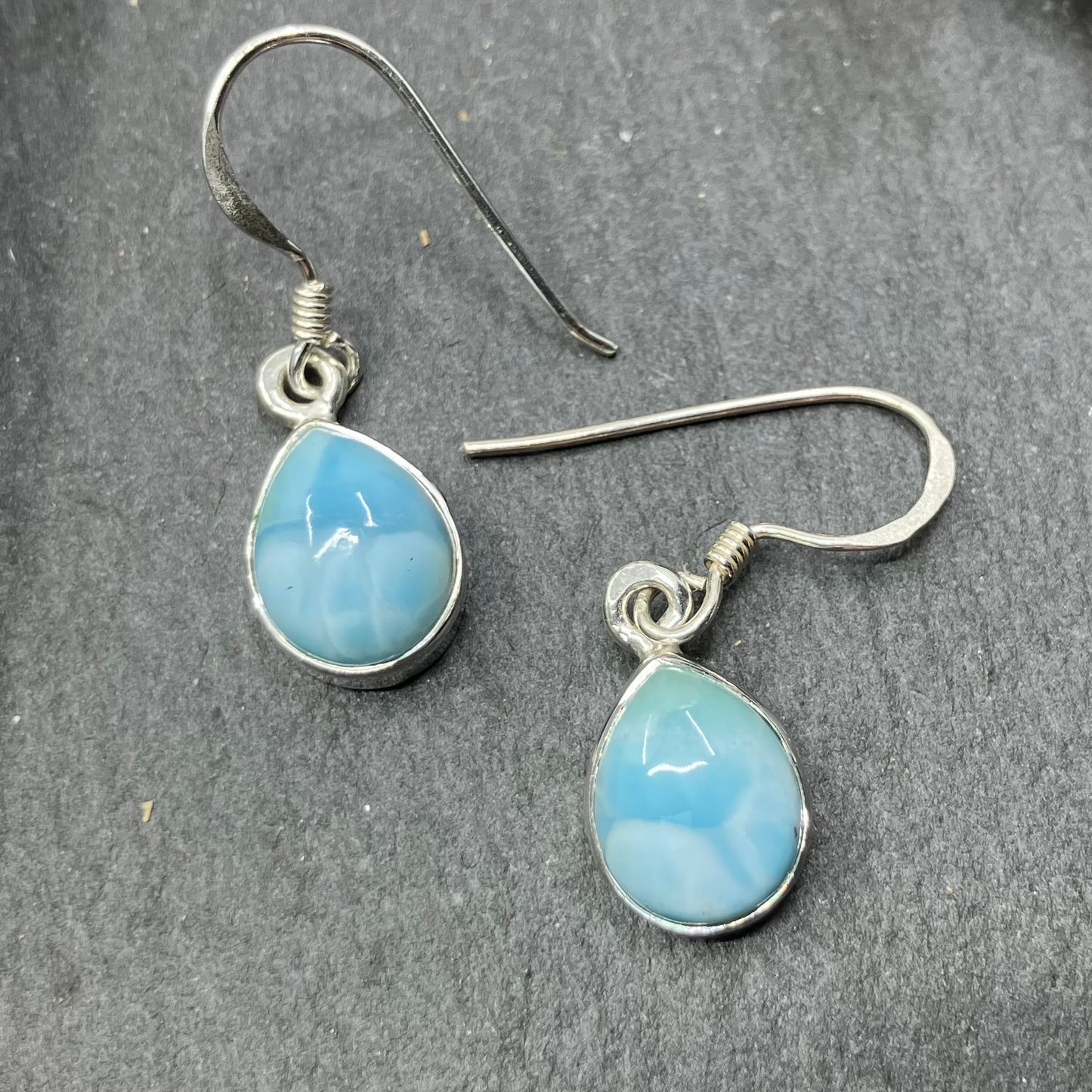 Larimar and Sterling Silver Earrings Small Teardrops