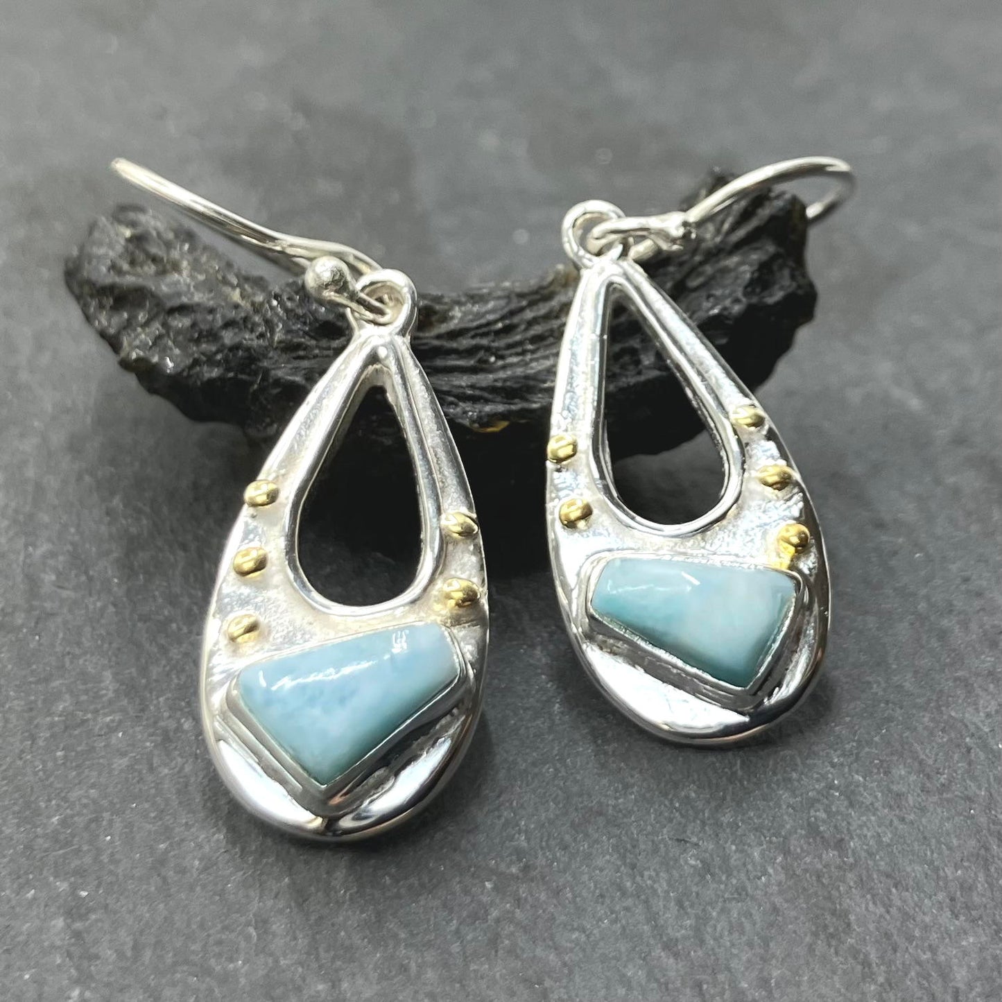 Larimar and Sterling Silver Earrings with 9ct Gold