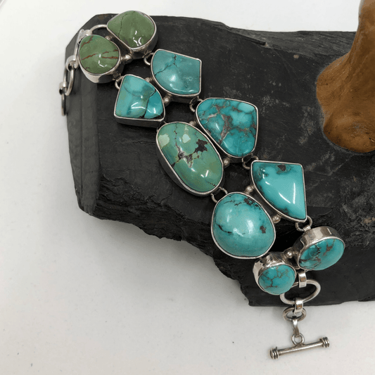 Turquoise Sterling Silver Double Row Bracelet