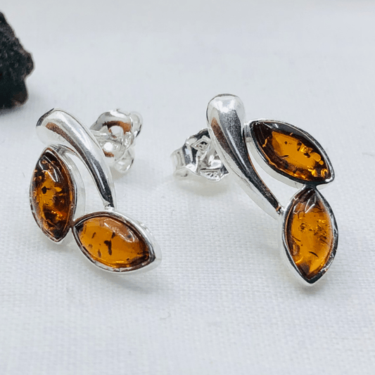 Amber 2 Stone Sterling Silver Studs