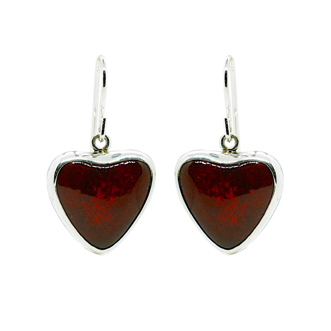Red Ceramic Sterling Silver Handcrafted Heart Drop Earrings
