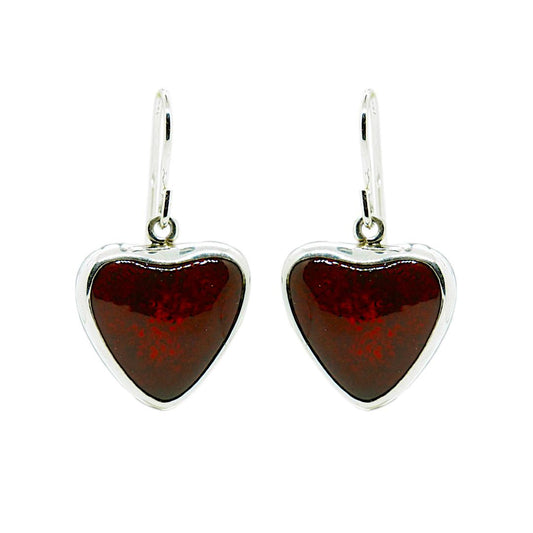 Red Ceramic Sterling Silver Handcrafted Heart Drop Earrings
