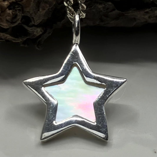 Mother of Pearl and Sterling Silver Pendant Star on Silver Chain