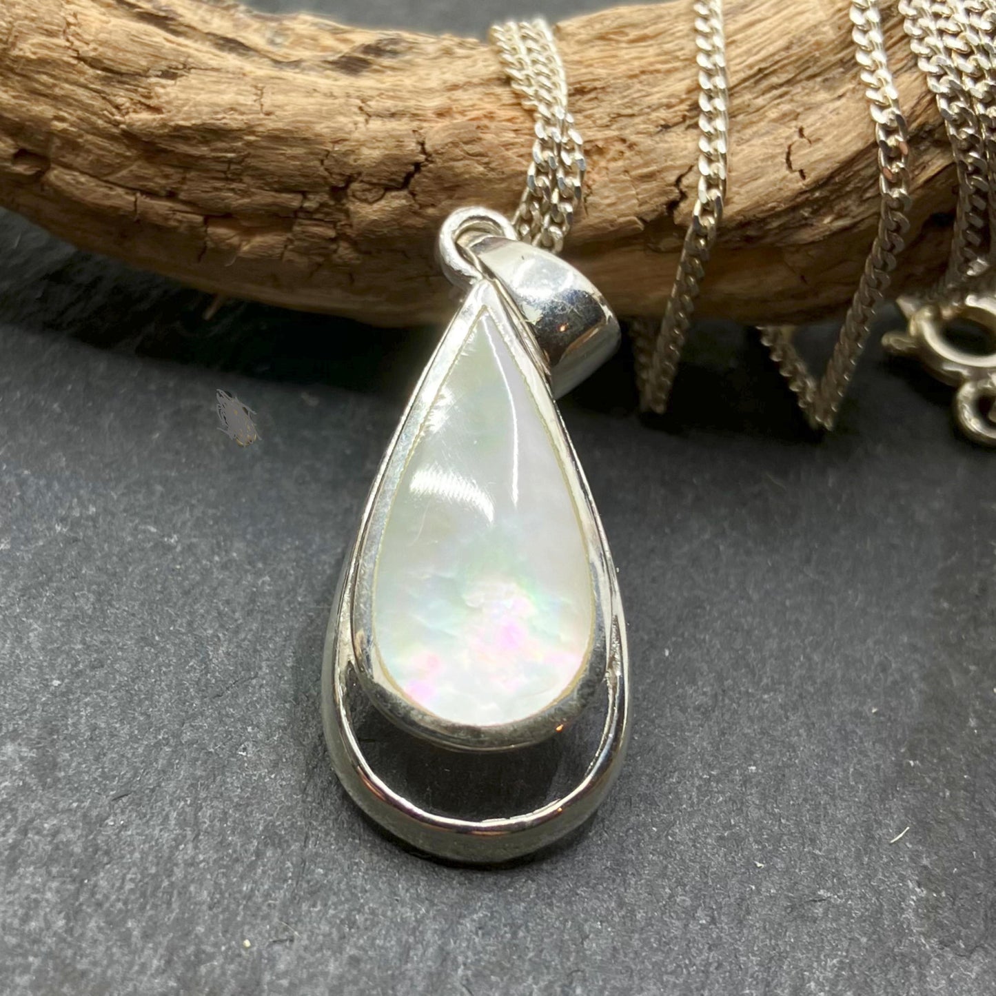 Mother of Pearl and Sterling Silver Pendant Tear on Silver Chain