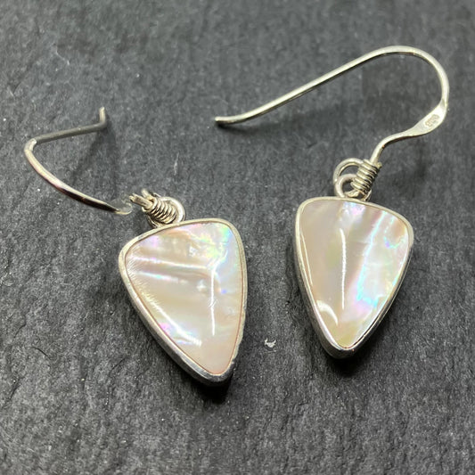 Mother of Pearl and Sterling Silver Earrings Triangular