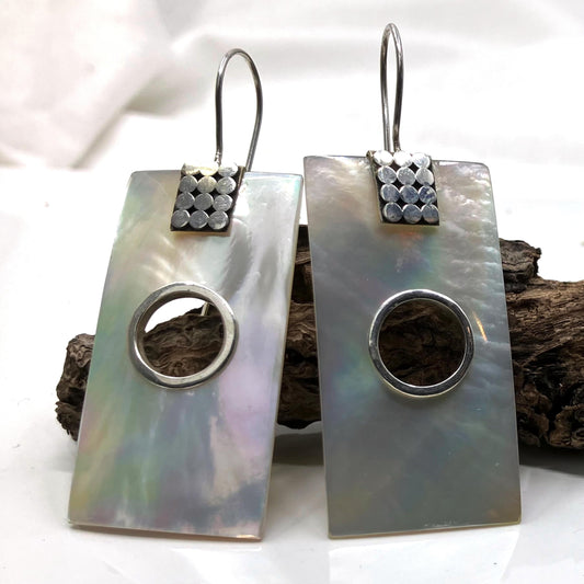 Mother of Pearl and Sterling Silver Earrings rectangular