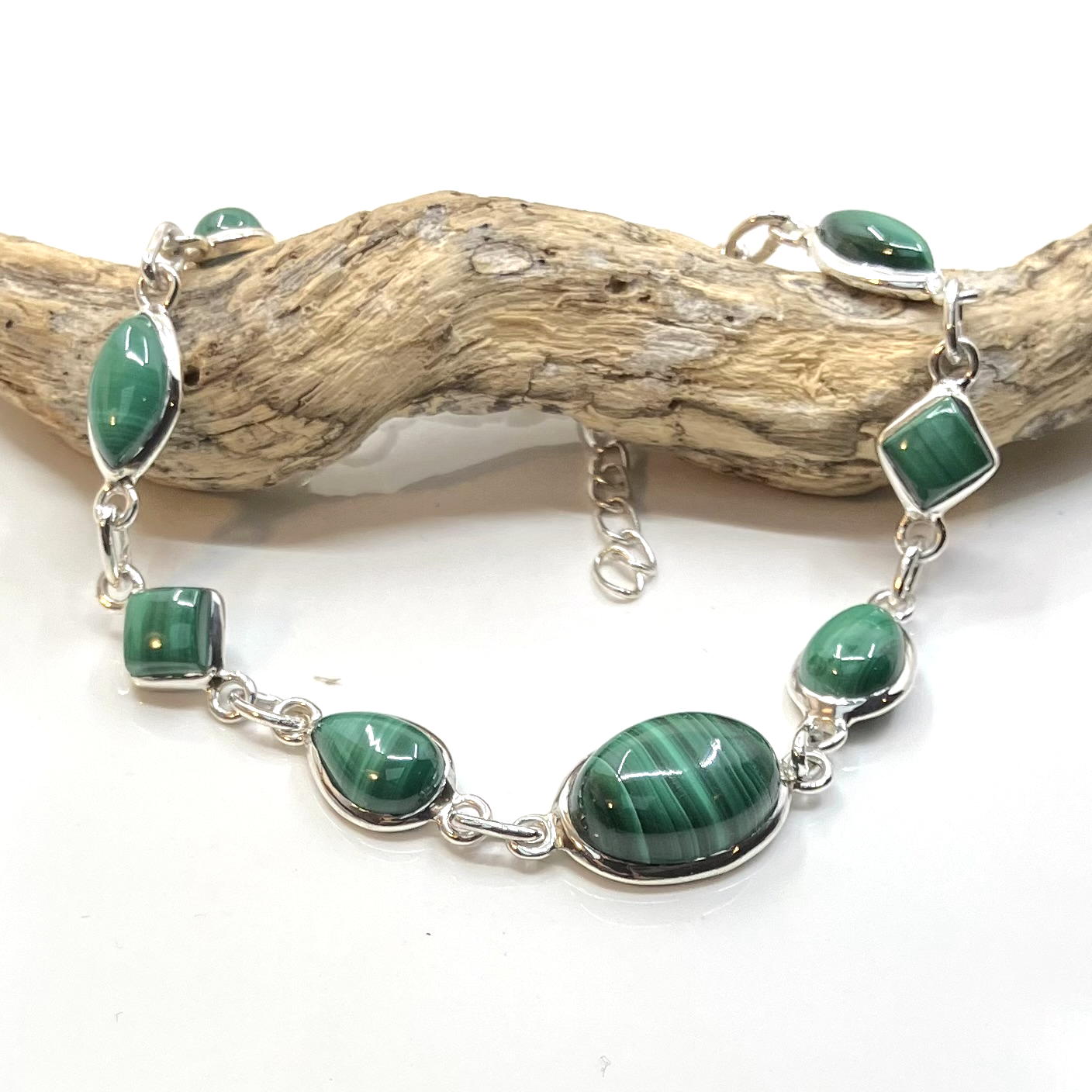 Malachite and Sterling Silver Bracelet Multishape
