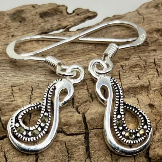 Marcasite and Sterling Silver Earrings Infinity Swirl