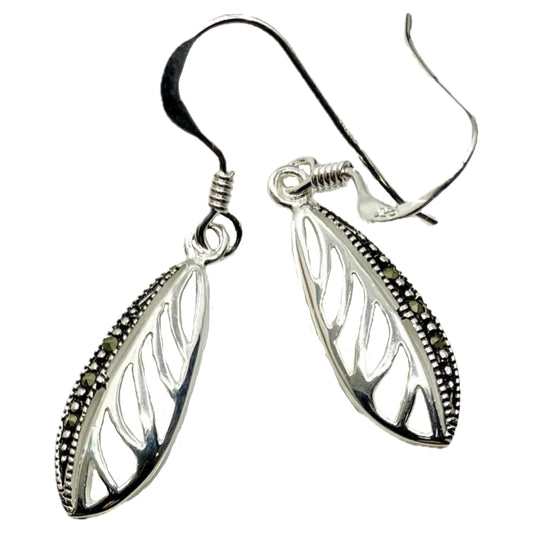 Marcasite and Sterling Silver Earrings Long Leaf