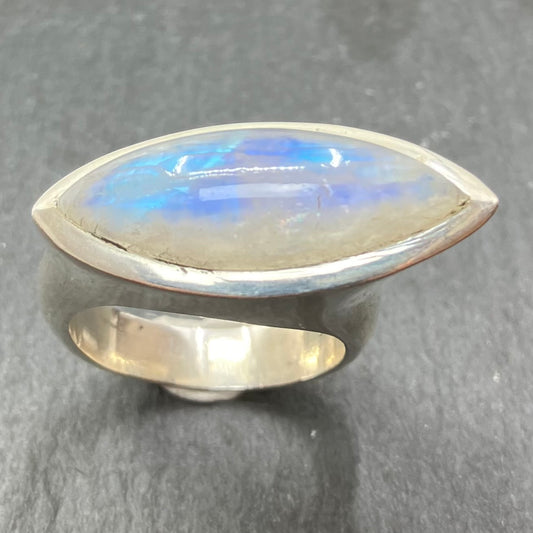 Rainbow Moonstone and Sterling Silver Ring Eye