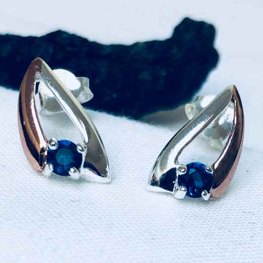 Sterling Silver with Rose Gold Plate and Navy CZ Studs