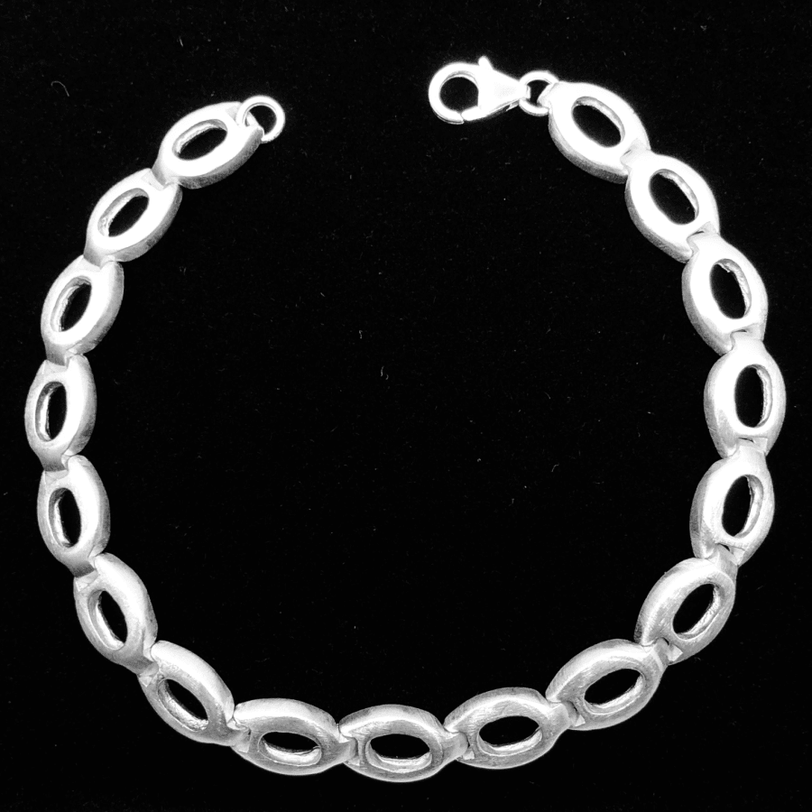 Sterling Silver Brushed Oval Linked Heavy Bracelet