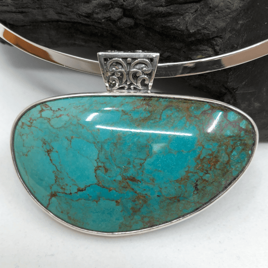 Turquoise Sterling Silver Pendant and Silver Torc