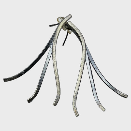 Oxidised Sterling Silver Earrings Posts 3 Strand