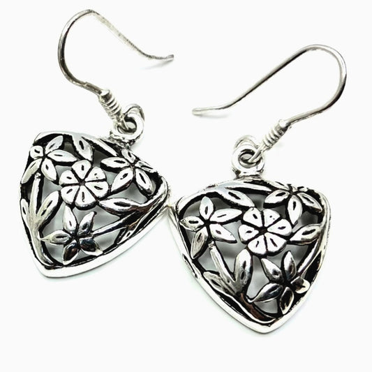 Sterling Silver Earrings Filigree Flowers