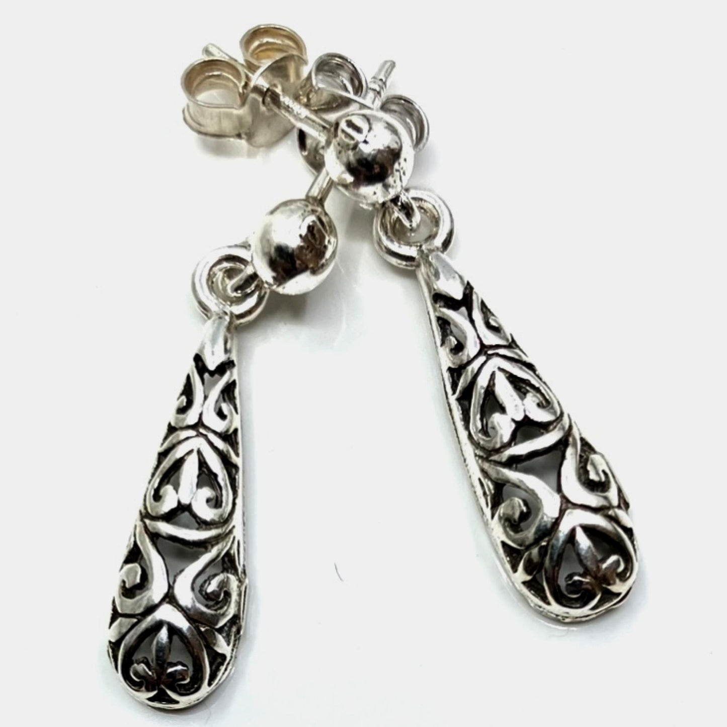 Sterling Silver Earrings Filigree Long Posts