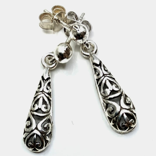 Sterling Silver Earrings Filigree Long Posts