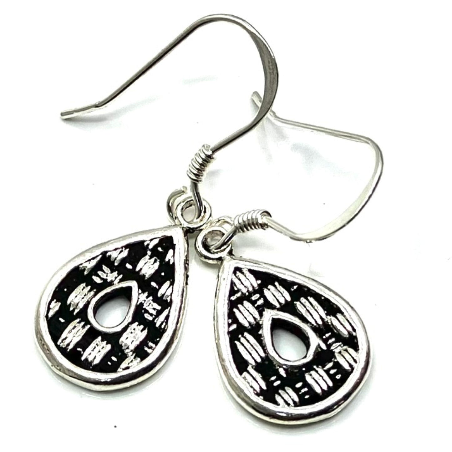 Sterling Silver Earrings Tear Drop Crosshatch