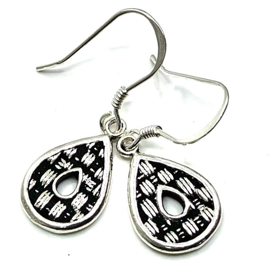 Sterling Silver Earrings Tear Drop Crosshatch