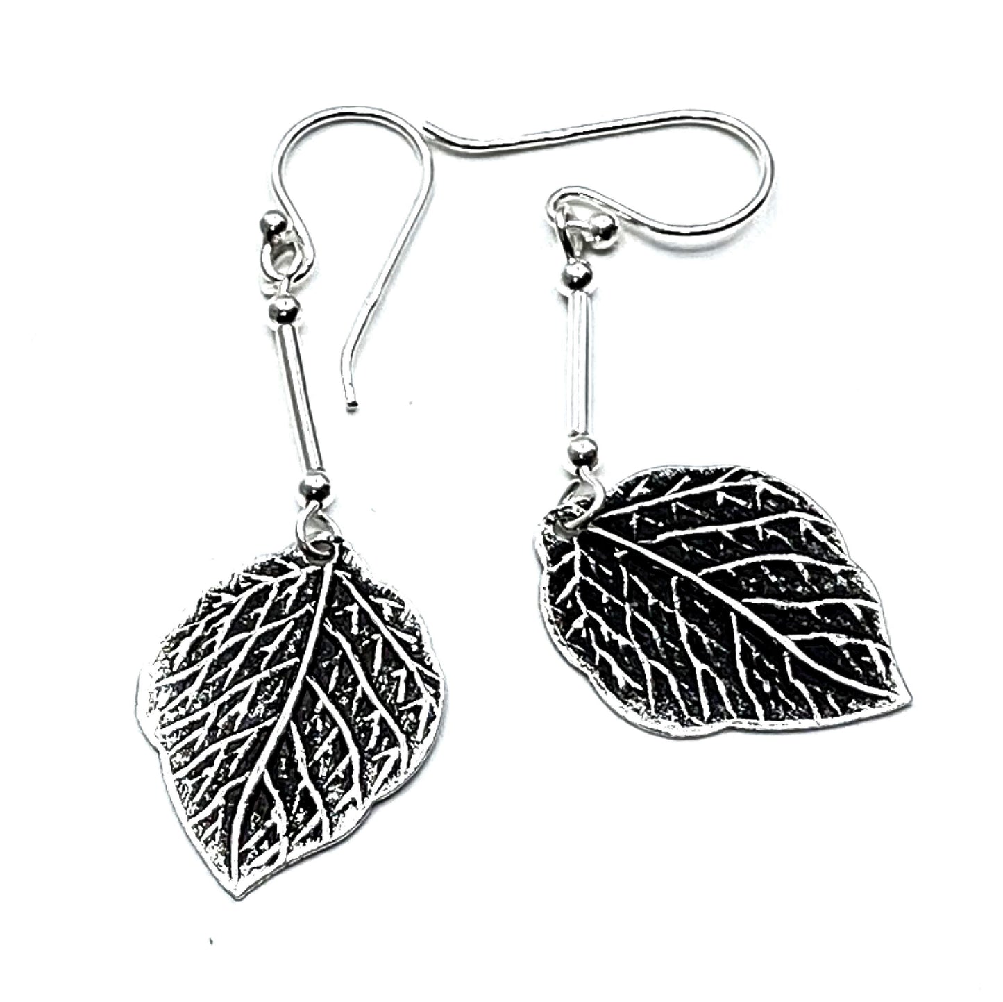 Oxidised Sterling Silver Earrings Long Leaf