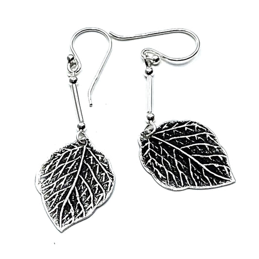 Oxidised Sterling Silver Earrings Long Leaf