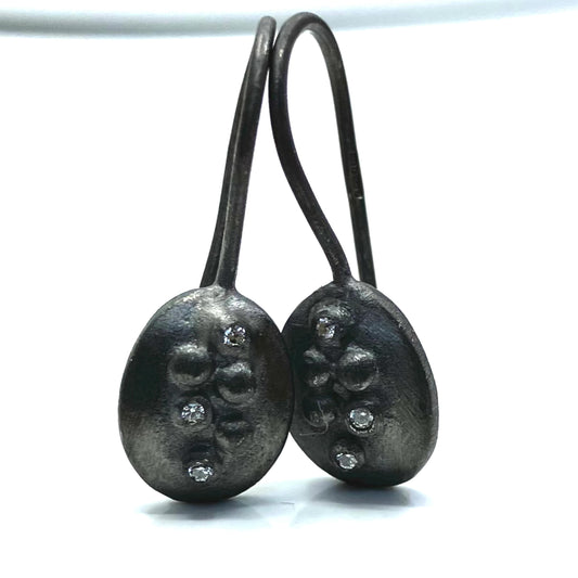 Oxidised Sterling Silver Earrings Oval 3 CZ