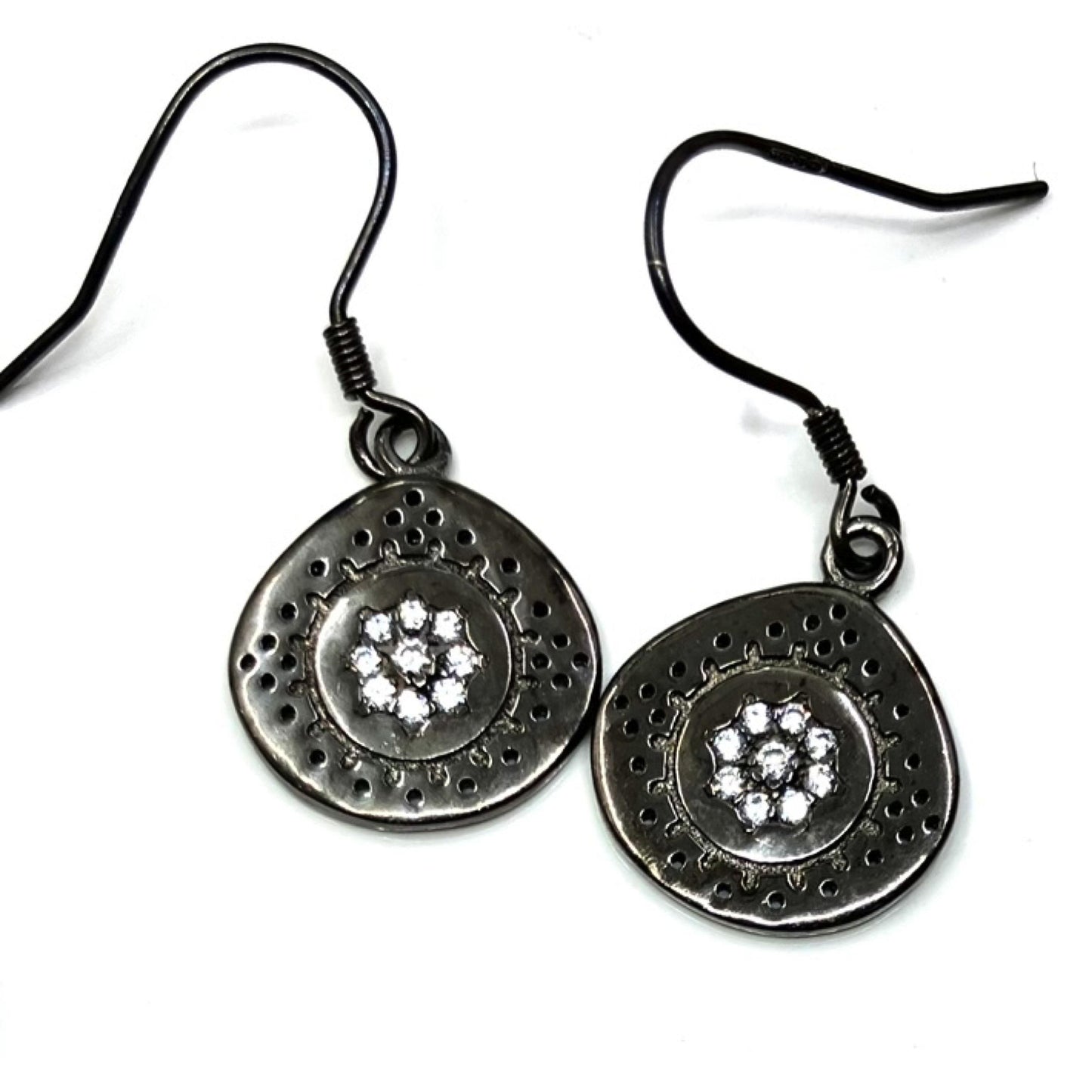 Oxidised Sterling Silver Earring 9 CZ